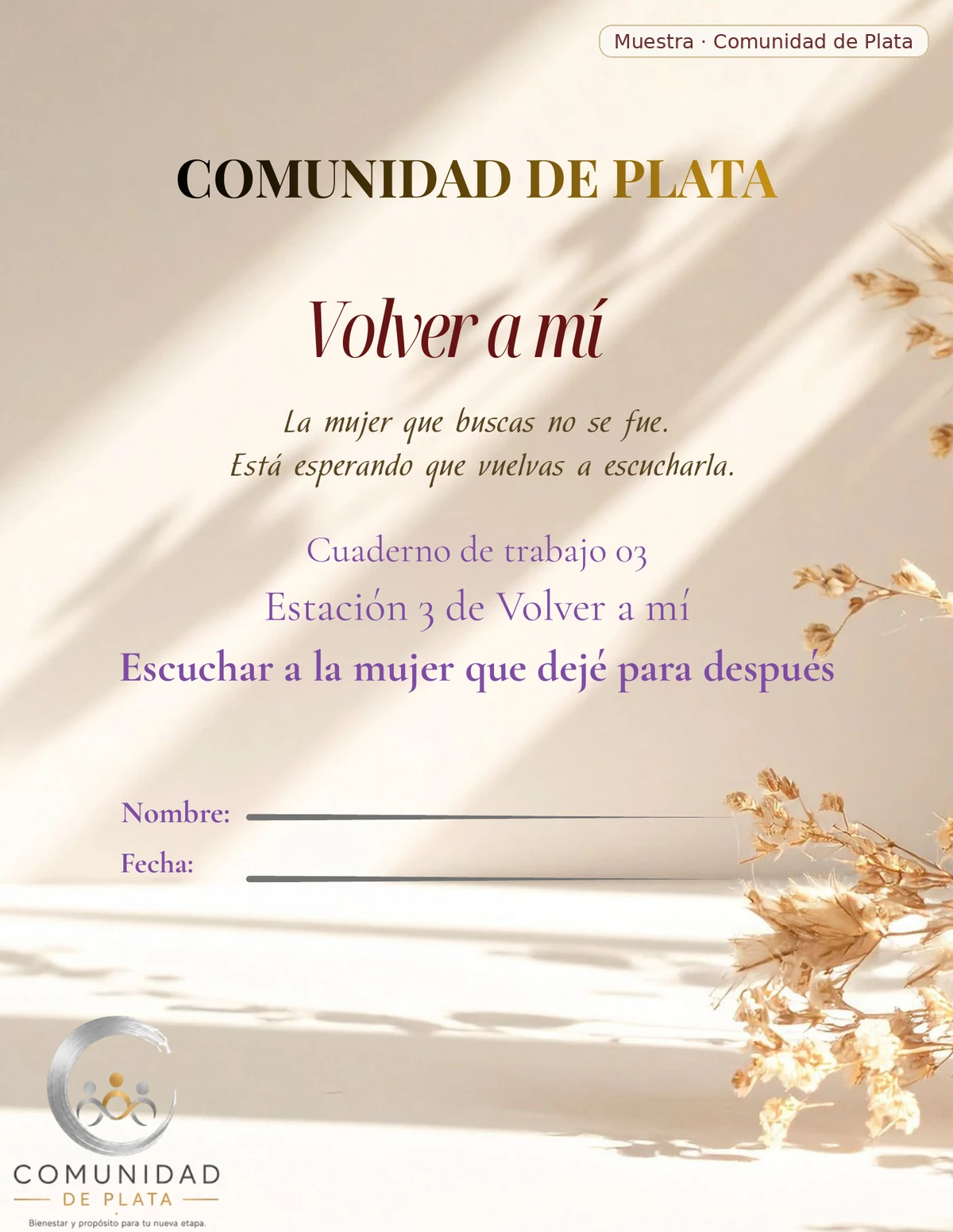 Portada de muestra del Workbook de la Estación 3: Escuchar a la mujer que dejé para después.