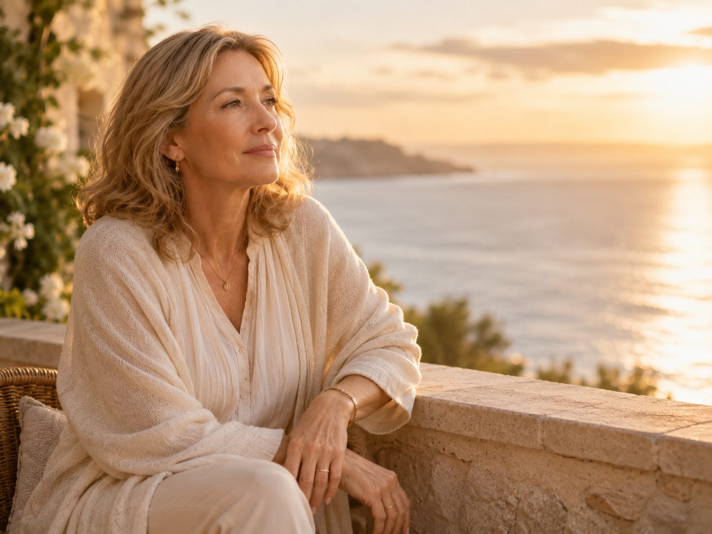 Mujer serena contemplando una nueva etapa de vida